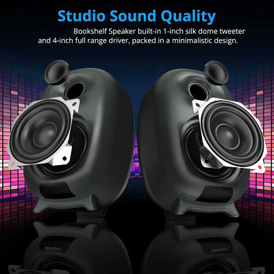 Three Equalizer Mode Powered Wireless Bookshelf Speakers Metal Grey Color For TV