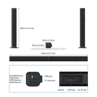 2-Inch Woofer 4 x 2.0 Channel Wireless Bluetooth Soundbar Speaker with ABS Metal Cover