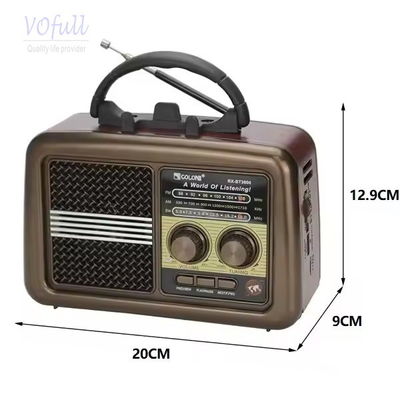 FM/MW/SW 3 Band Portable Radio Player with USB/TF Slot Rechargeable Battery Pack Included