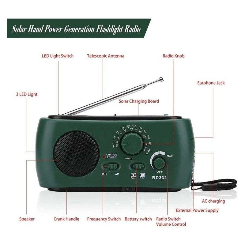 AM FM Internet Emergency Lantern Radio , Solar Powered Portable Radio Rechargeable