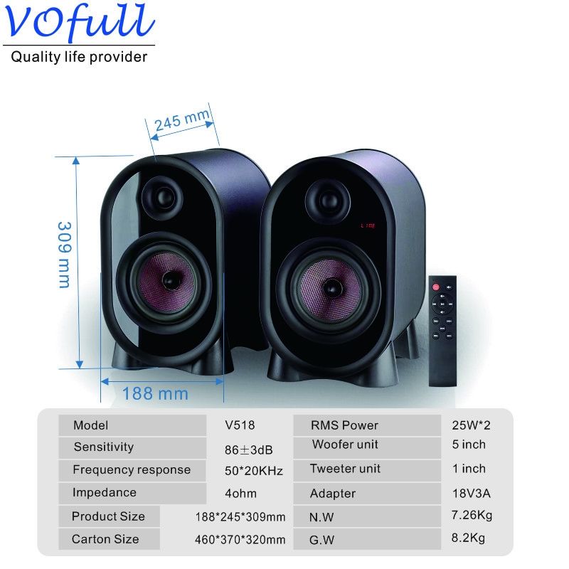 Multimedia Active Bookshelf Speakers With LED Display Multifunctional