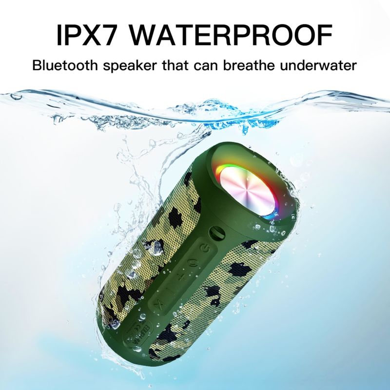 Outdoor IPX7 Waterproof Bluetooth Speaker Lightweight With RGB Lights TF Slot