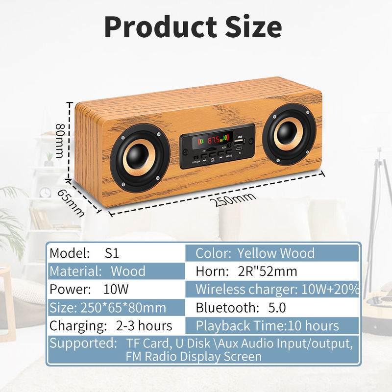 Wood Material Wireless Portable Bluetooth Speakers Rechargeable For Laptops