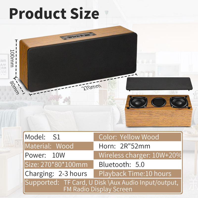 Lightweight Mini Wood Bluetooth Speaker , 10W Portable Speaker With Radio