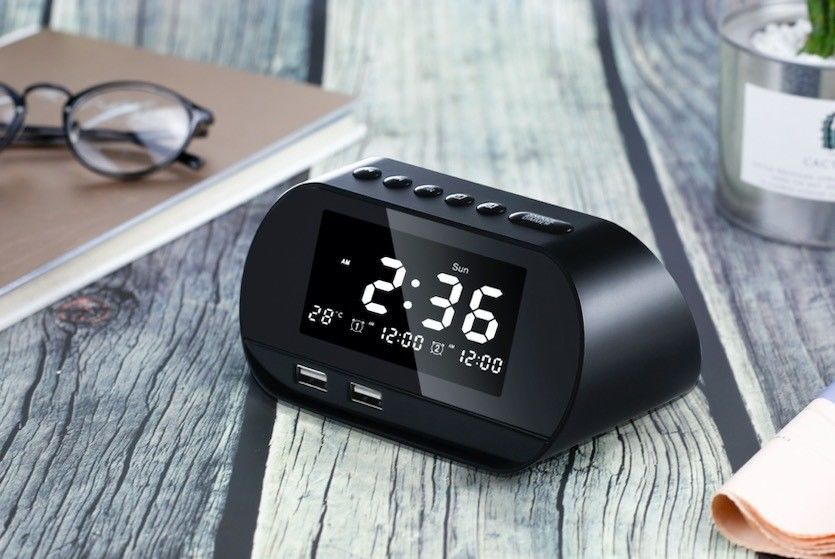 Dual USB Output Portable Clock Radio Compact Size With Temperature Display