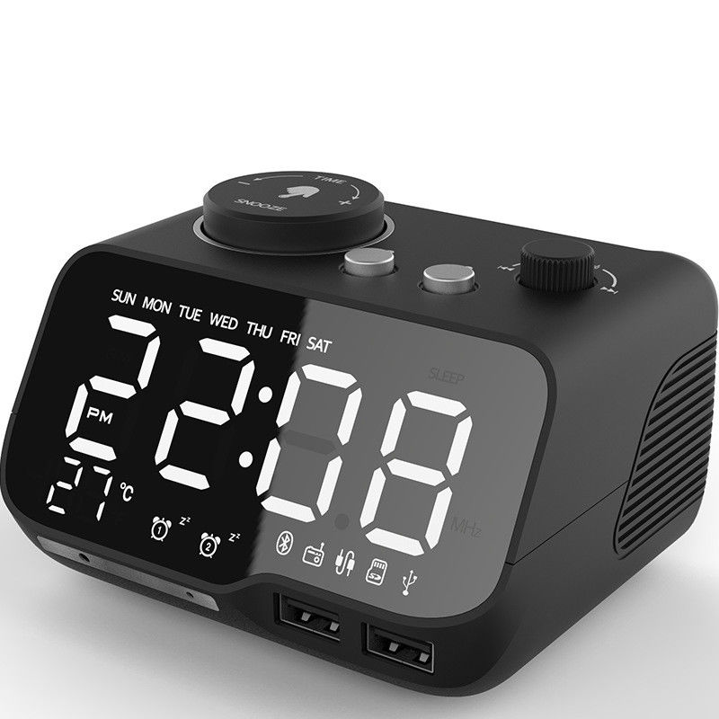 Mirror LCD Display Portable Alarm Clock Radio With Bluetooth TF Card