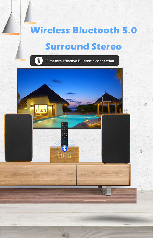 50 Watt Wooden Bookshelf Speakers , Active Bluetooth Speakers For Home Decoration