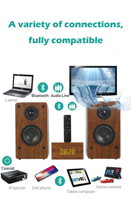 50 Watt Wooden Bookshelf Speakers , Active Bluetooth Speakers For Home Decoration
