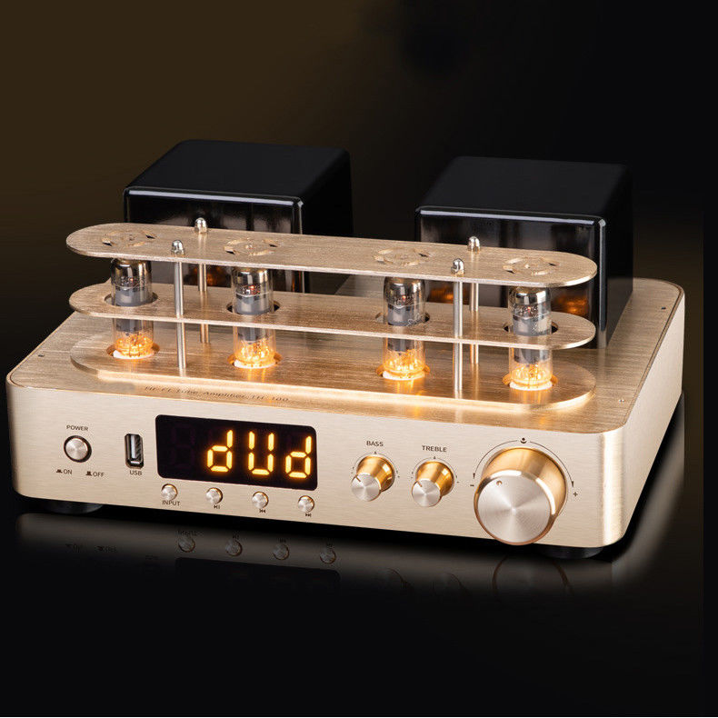 2.0 Channel Bluetooth Audio Amplifier , Vacuum Tube Amplifier Gold Color