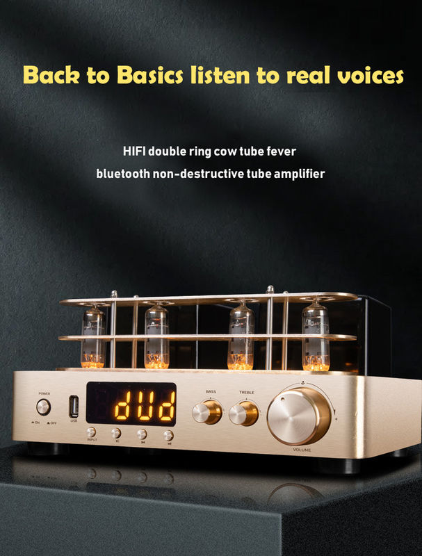 2.0 Channel Bluetooth Audio Amplifier , Vacuum Tube Amplifier Gold Color