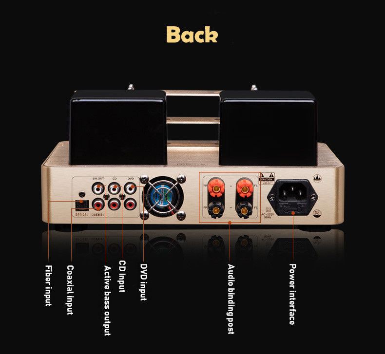 2.0 Channel Bluetooth Audio Amplifier , Vacuum Tube Amplifier Gold Color