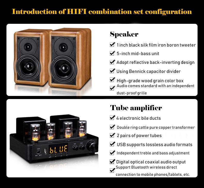 Vofull Bluetooth Bookshelf Speakers 30-100W With USB Connection