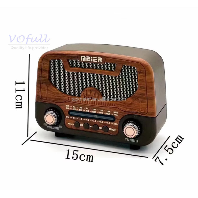 Charming 3 Band FM/MW/SW Wooden Portable Radio Player with USB/TF Slot and Built In Speaker