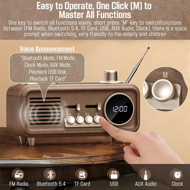 AM / FM Portable Radio Player with USB/TF Slot and FM/MW/SW 3 Band
